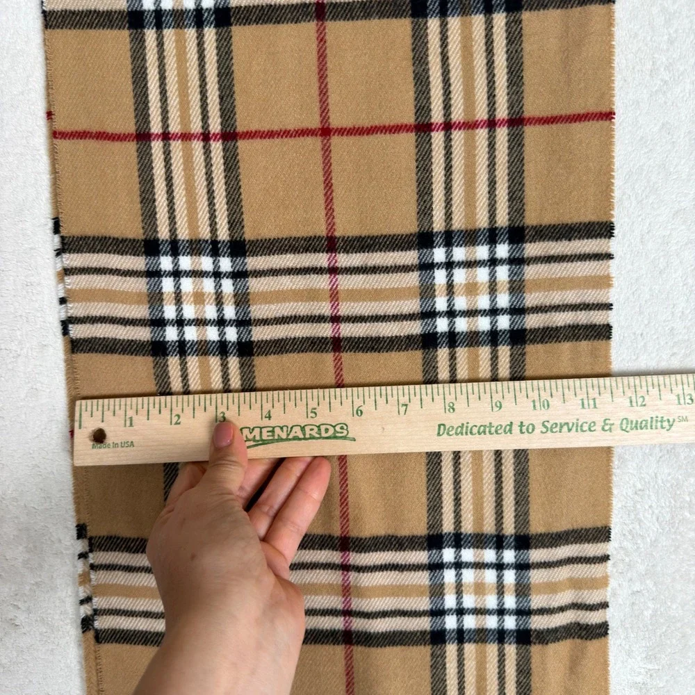 Burberry Style 100% Cashmere Scarf Tan Nova Check Plaid Made in Scotland Fringe